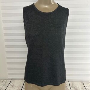 VTG Ann Taylor Womens M Gray Metallic Silk Blend Sleeveless Knit Shell Tank Top